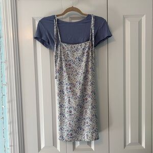 Floral Slip Dress with Blue-ish Tee